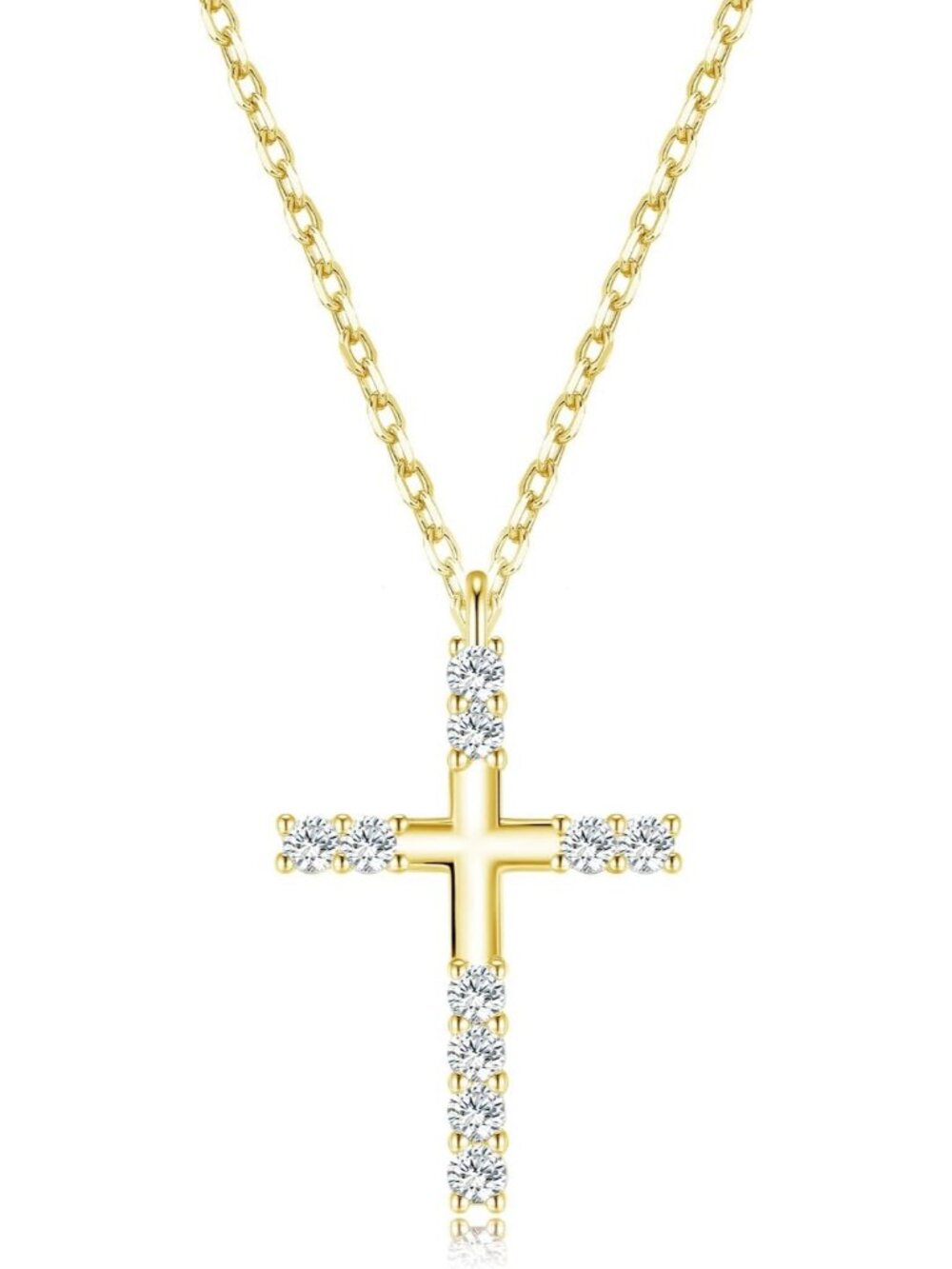 Women's 14K Plated Gold Moissanite Cross Necklace Christian Faith Gift